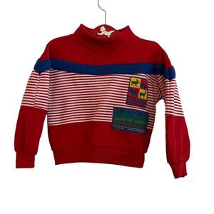 Vintage Red Striped Wildlife Pullover
